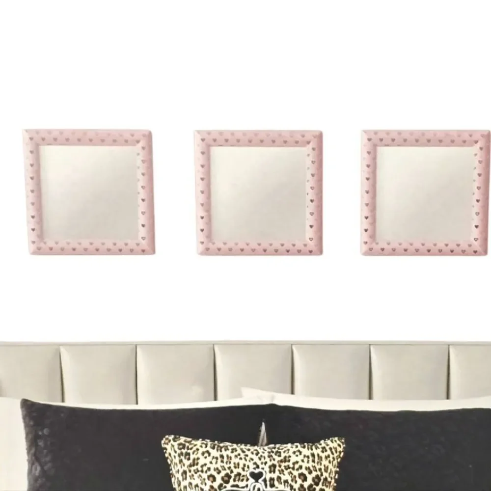 Juicy Couture Home 3-PK Silver Foil Heart Pink Velour Decorative Mirror Set‎